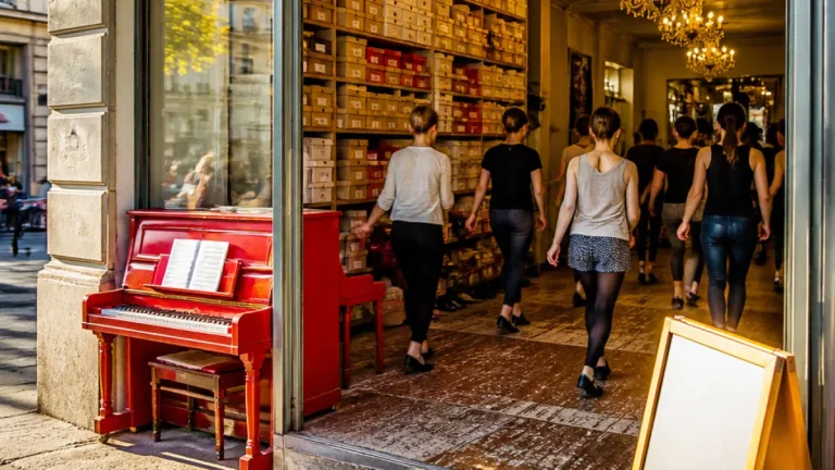 Au 21 rue Keller, un piano droit rouge installe la musique au cœur d'une boutique‑école de claquettes